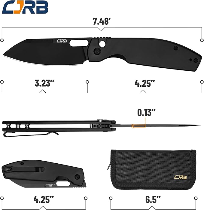 CJRB Pocket EDC Knife Ekko(J1929) Button Lock Small Folding Knife AR-RPM9 Steel Blade and Black PVD
