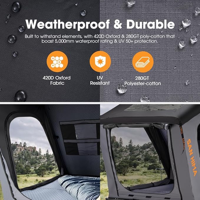 Sanhima Rooftop Tent Hard Shell - Hotham Overland Aluminium Roof Top Tent w/Larger Space, LED Strip
