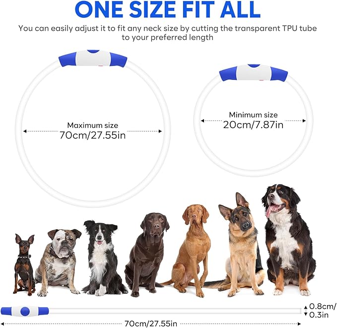 HIGO LED Dog Collar, USB Rechargeable Light Up Dog Collars Glow in The Dark, TPU Cuttable Pet