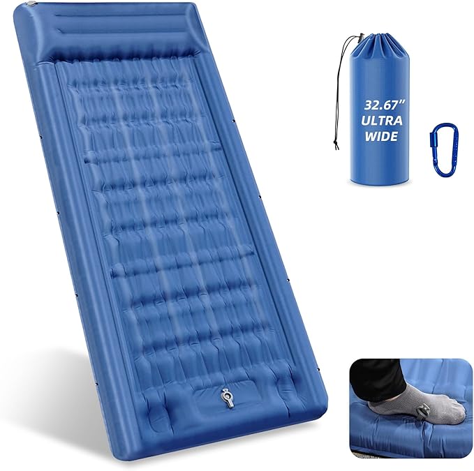 32.68" Extra Wide Sleeping Pad for Camping, Camping Mattress with Pillow, Inflatable Sleeping Pads