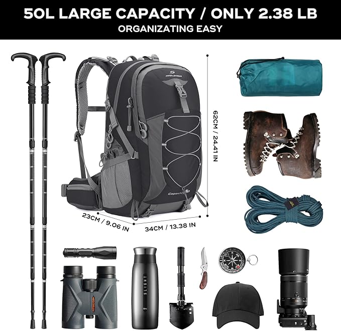 Maelstrom Hiking Backpack,Camping Backpack,50L Waterproof Hiking Daypack with Rain