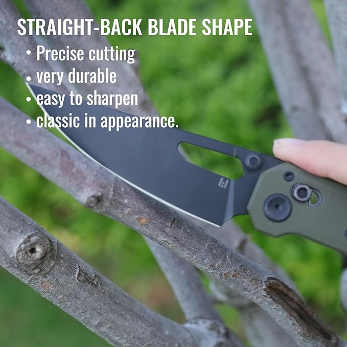 Sharplyn Folding Pocket Knife, 3.6" 14C28N Steel Blade with Black PVD Non-Slip OD Green G10 Handle