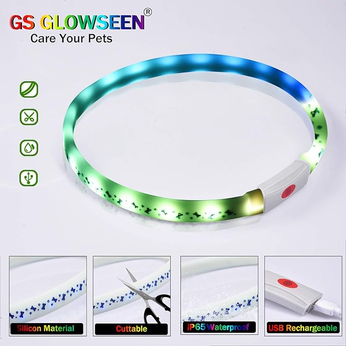 LED Dog Collar - Color Changeable Light Up Dog Collars USB Rechargeable,15 Light Effects Glow in
