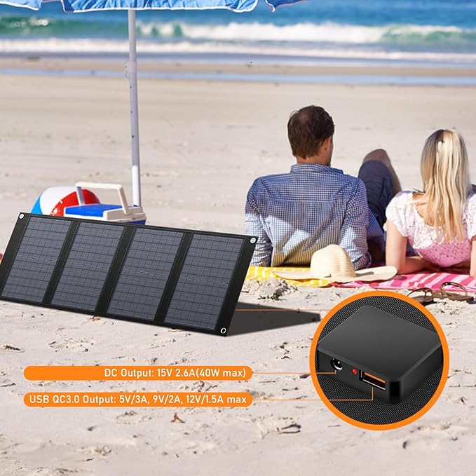 40 Watt Portable Solar Panel for 100W~200W Portable Power Station, Foldable Solar Charger with
