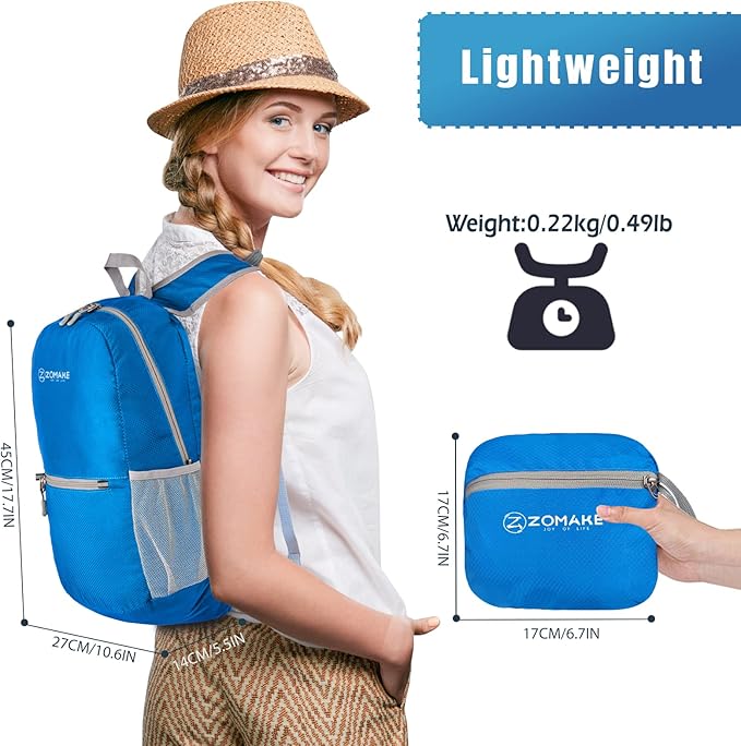 ZOMAKE Ultra Lightweight Hiking Backpack 20L, Packable Small Backpacks Water Resistant Daypack for