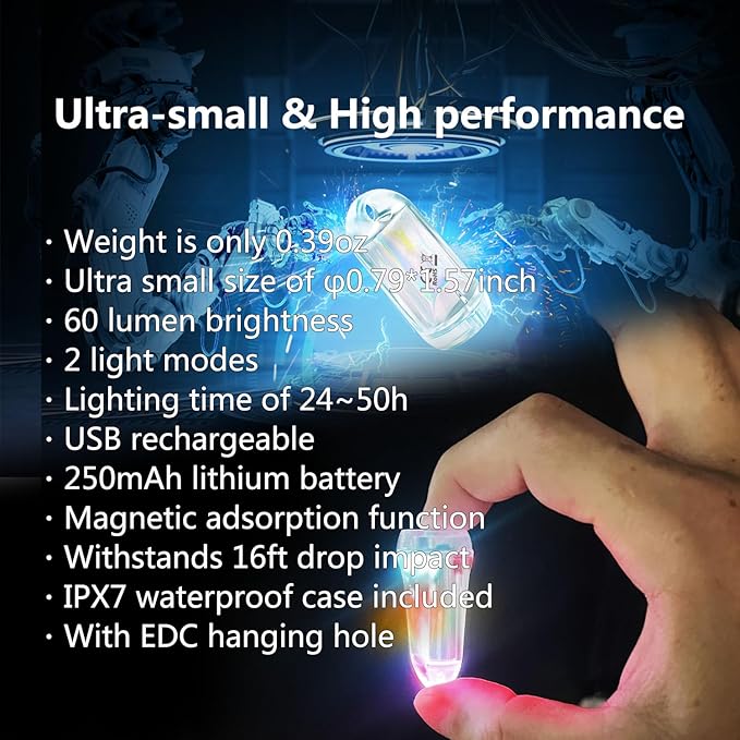 USB Mini LED Lantern, 2 Pack Waterproof EDC Keychain LED Flashlight for Camping, Type-C