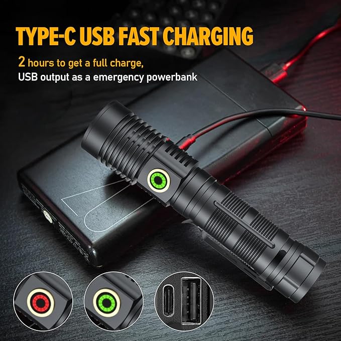 Rechargeable Magnetic Flashlight High Lumens - 1500 Meters Long Beam Super Bright LED Tactical