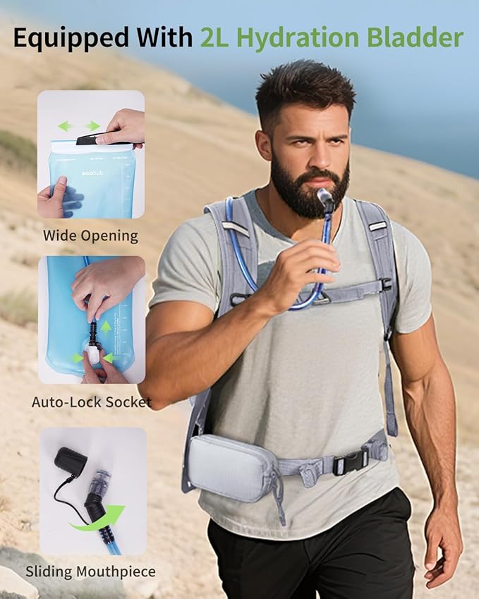 ECOHUB Hydration Backpack for Men Women, 20L Lightweight Hiking Daypack Cycling Backpack with 2L