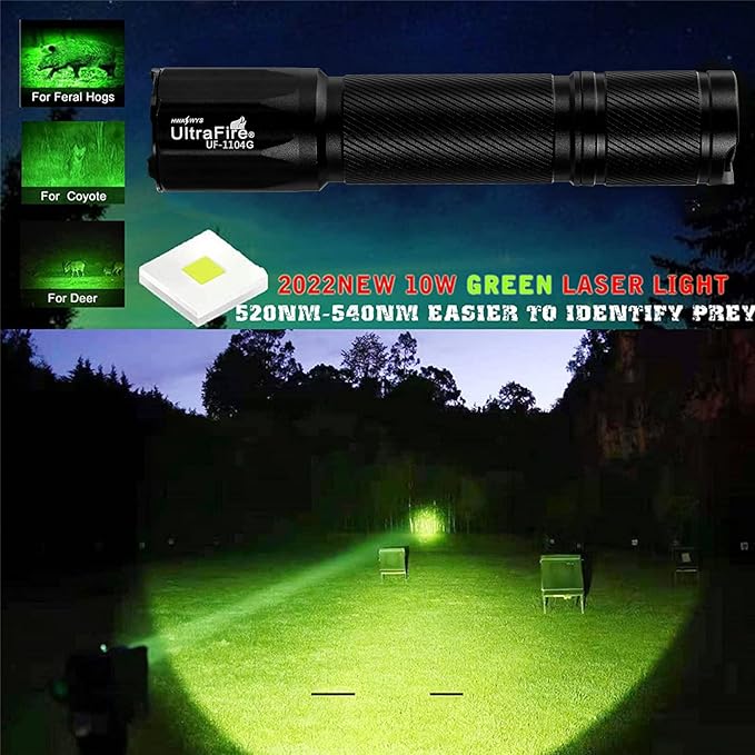 ULTRAFIRE Hunting Green Flashlight - 382 Yards Green Light Predator Light 520nm-540nm Green