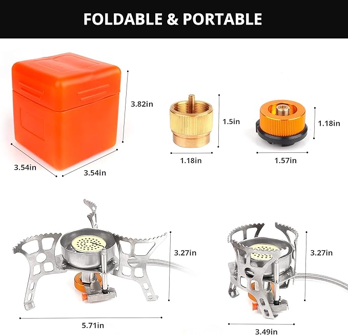 Camping Stove with Fuel Canister Adapter Portable Collapsible Gas Stove with Piezo