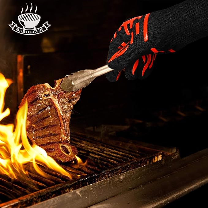 BBQ Grill Gloves for Campfire Cooking, 1472°F Heat Resistant Grilling Gloves for Outdoor Cooking