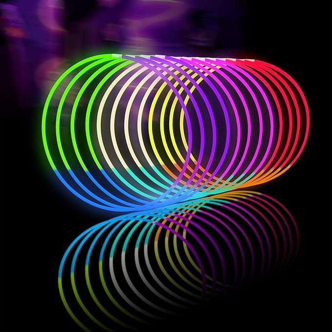 Glow Fever Glow Sticks Bulk 100ct 22'' Glow Necklaces with Connectors, Neon Light Sticks for Party
