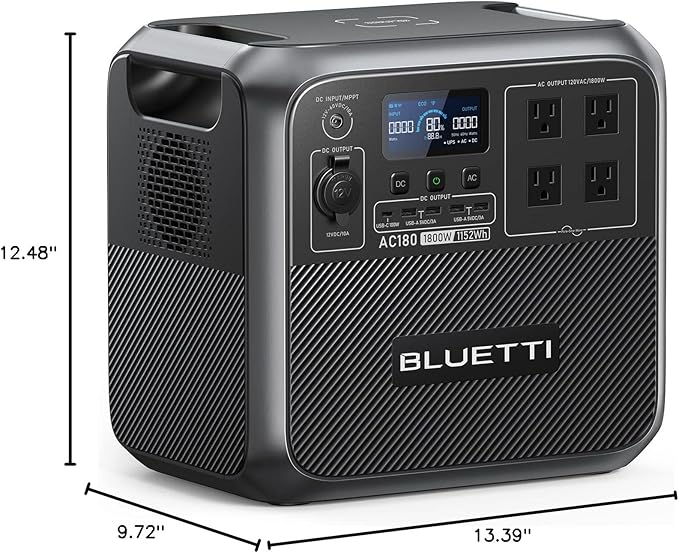 BLUETTI Portable Power Station AC180, 1152Wh LiFePO4 Battery Backup w/ 2 1800W (2700W peak) AC