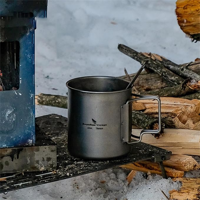 Titanium Coffee Mug Titanium Pots Titanium Cup with Foldable Handle Outdoor Camping Water Mug