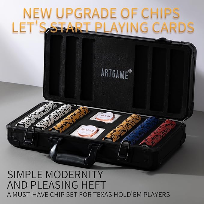 ARTGAME 14 Gram Clay Poker Chip Set for Texas Hold’em, 500Pcs Casino Style Chips, with K-Type