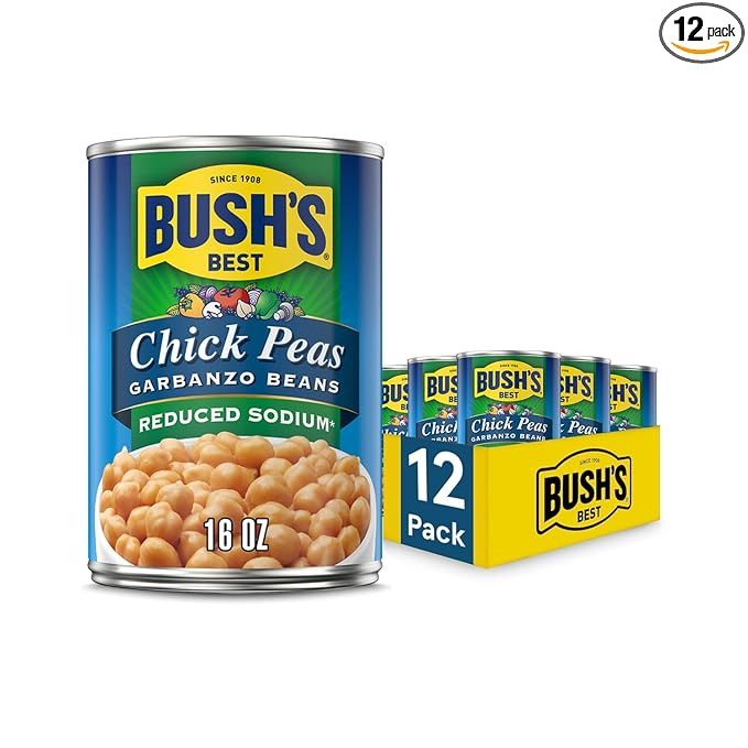 BUSH'S BEST 16 oz Canned Reduced Sodium Garbanzo Beans, Source of Plant Based Protein and Fiber