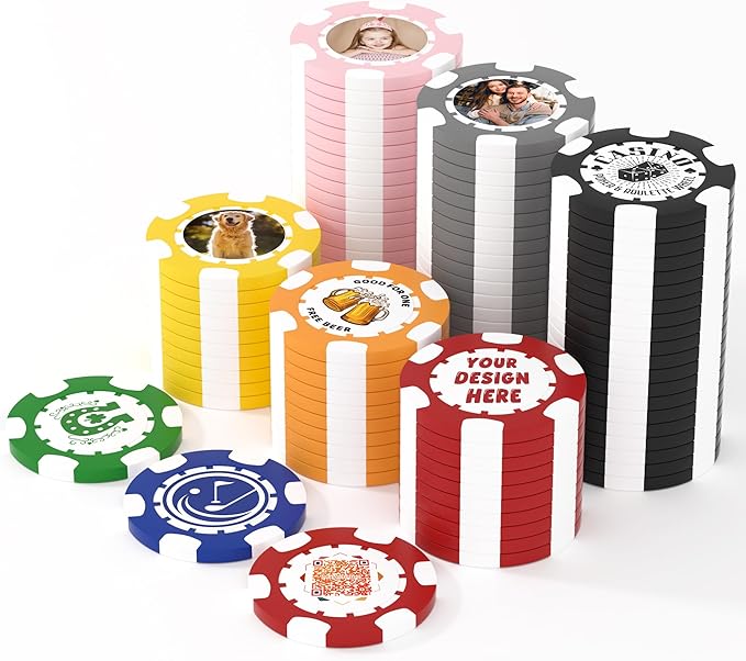 25 Custom Clay Poker Chips, 40mm Heavy 11.5g Casino Sized Personalized Poker Chips with Your Logo