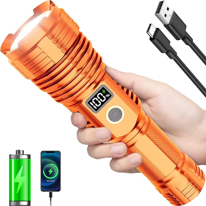 Flashlights High Lumens Rechargeable, LED Super Bright Flash Light Long Beam, Zoomable Linternas