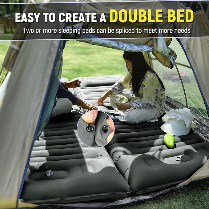 Inflatable Camping Sleeping Pad with Pillow, 5" Extra-Thick Ultralight Inflatable Sleeping Mat with