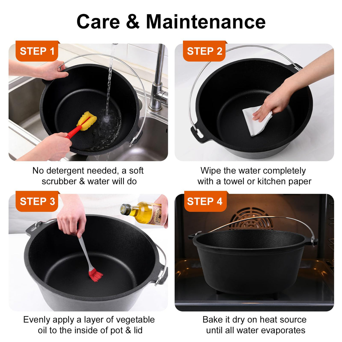 Blingco Cast Iron Dutch Oven - 8QT, Pre-Seasoned, Cast Iron, Large - product view 4