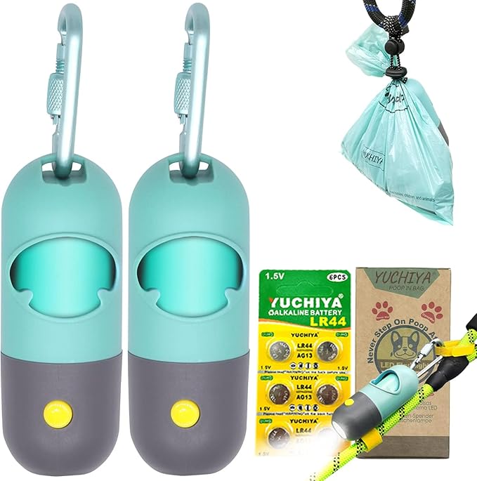 Dog Poop Bags Holder with LED Flashlight|Pet Waste Bags Dispenser for Leash|Doggie Potty Bags