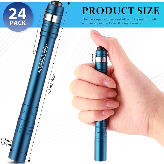 24 Pack Mini Pen Flashlights Bulk LED Pen Lights Aluminum Pocket Flashlights with Clips Small