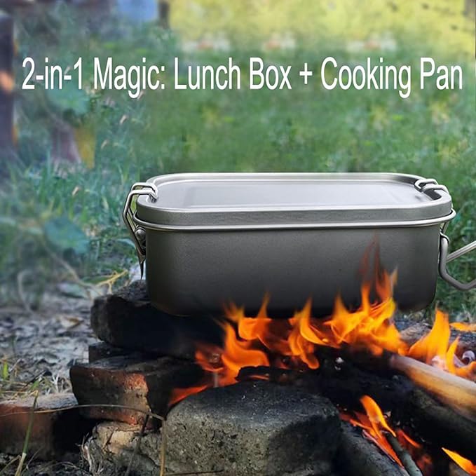 800ml Titanium Lunch Box with Leak-Proof Lid Camping Cookware Lightweight Outdoor Cooking Pan for