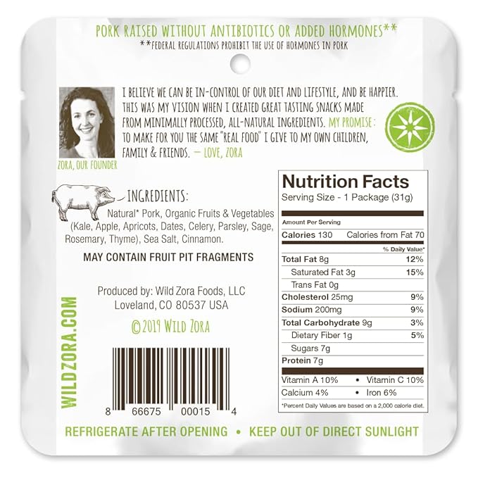 Wild Zora Meat & Veggie Bars, Variety 5-Pack, Natural Pork, Beef, Lamb, & Turkey Jerky Snacks