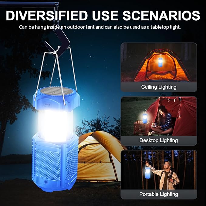 Camping Lantern 5000mAh Solar Hand Crank Telescopic LED Flashlight USB Charger for Power Outages