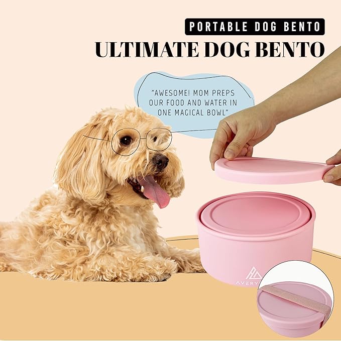 AVERYDAY 30 Oz Travel Dog Bowls with Lids, 2-in-1 Portable Pet Bowls for Food and Water, Leakproof