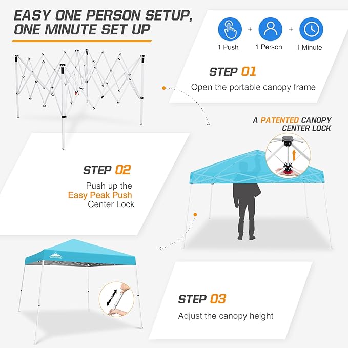 EAGLE PEAK 10x10 Slant Leg Pop-up Canopy Tent Easy One Person Setup Instant Outdoor Beach Canopy