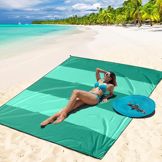 Beach Blanket Waterproof Sandproof Beach Mat 79" X 83"/10'x9'for 2-8 Adults Quick Drying Outdoor