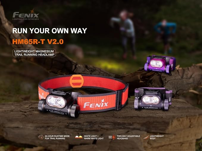 Fenix HM65R-T V2.0 Running Headlamp, 1600 Lumen White Light and Warm White Dual Beams, USB-C