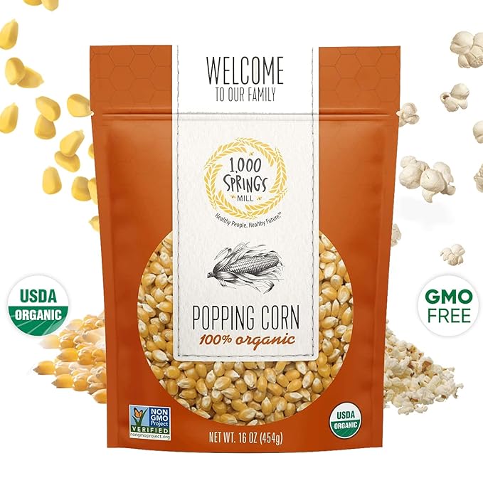 1000 Springs Mill Organic Dry Popcorn Kernels - Non-GMO, Healthy Snack for Microwave or Stovetop