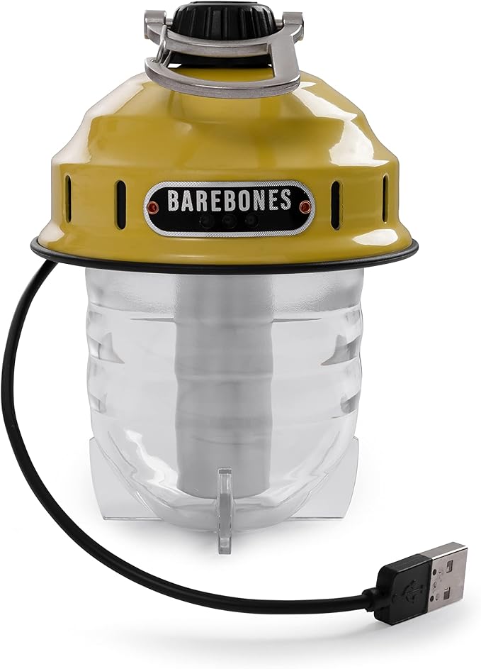 Barebones Beacon Hanging Light ??Dusty Yellow, Rechargeable LED Camping Lantern with Adjustable
