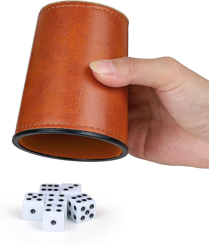 Felt-Lined PU Leather Dice Cup Set, 6 Quiet Dice Shaker Cups with 36 Dices for Bar Party Yahtzee