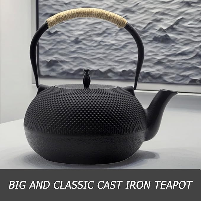 Big Cast Iron Teapot, Japanese Tetsubin Tea Kettle for Stovetop Safe, Cast Iron Tea Pot with