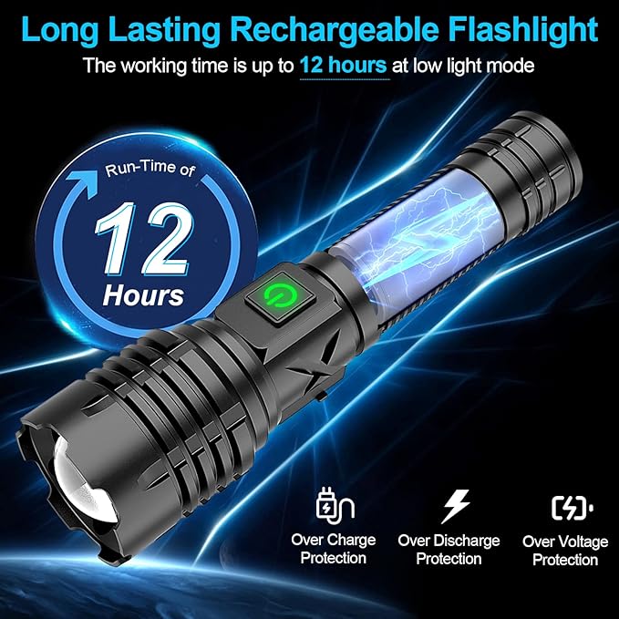 Flashlights High Lumens Rechargeable (Battery Included), XHP70.2 Super Bright LED Flashlight with