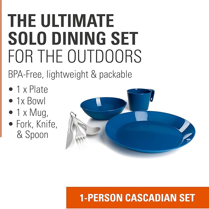 GSI Outdoors Cascadian 1 Person Table Set I 6-Piece Camping, Backpacking Mess Kit, Plastic BPA