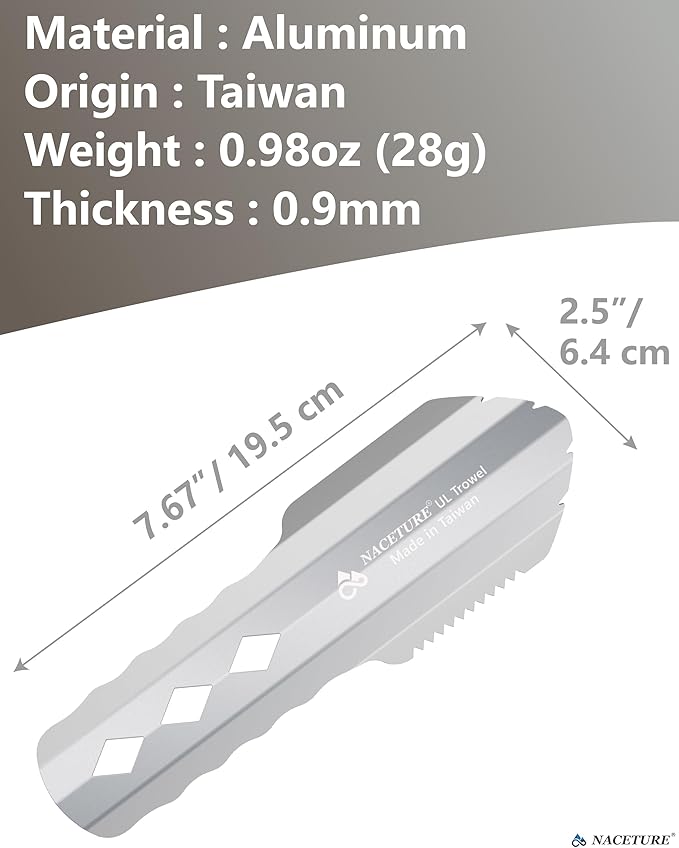 NACETURE Ultralight Backpacking Trowel Aluminum Shovel Small Potty Multitool with Longer Handle