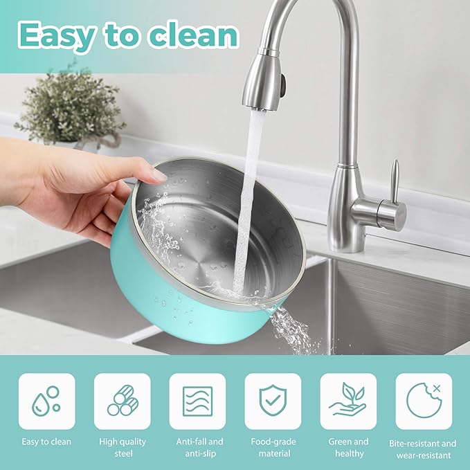 Stainless Steel Dog Bowl - Metal Water and Food Dish for Large Dogs, Insulated, Non-Slip, Easy
