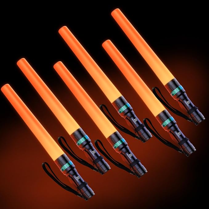 RoadHero 6 Pieces 16 Inch Traffic Wand with Strobe Modes LED Safety Signal Flashlight Wand with