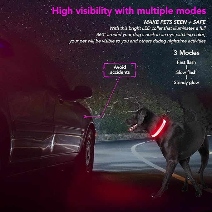 Light Up Collar, Led Dog Collar Adjustable, Rechargeable Waterproof, Night Walking Lights, Glow in
