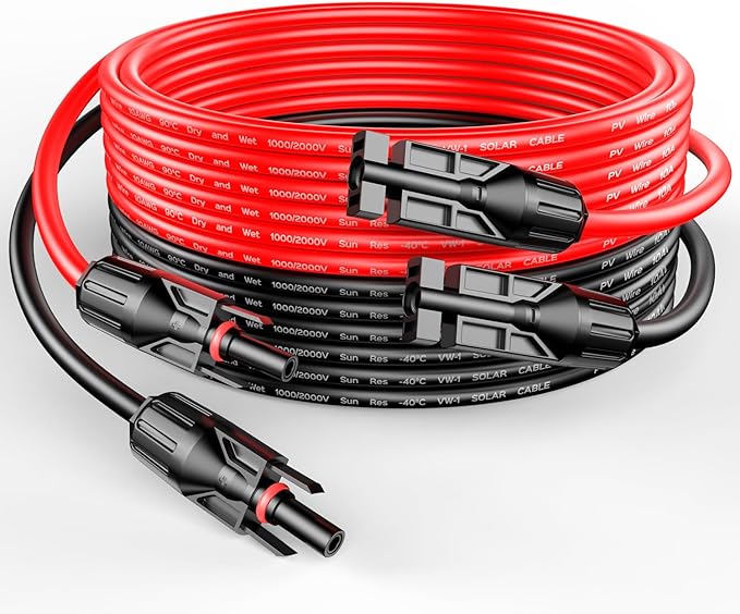 RICH SOLAR 10 Gauge 10AWG One Pair 15 Feet Red + 15 Feet Black Solar Panel Extension Cable Wire