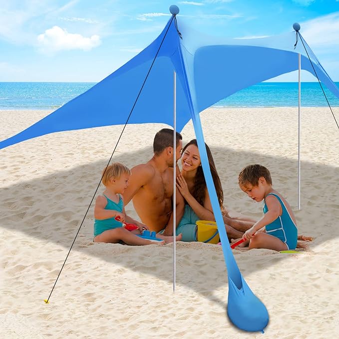 Beach Canopy Tent Sun Shade with UPF 50+ UV Protection, Beach Tent Sun Shelter with Sandbags, Poles