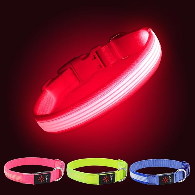 YFbrite Light up Dog Collar, USB Rechargeable LED Puppy Collar Super Bright Adjustable Glowing Dog