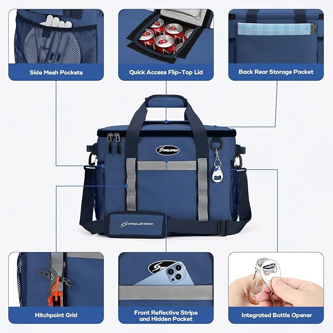 Maelstrom Collapsible Soft Cooler Bag, 24/30/60/75 Cans Beach Cooler, Ice Chest, Leakproof &