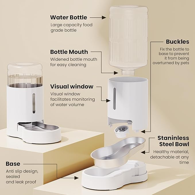 CZPET Automatic 6L Dog and Cat Water Dispenser with Stainless Steel Bowl Gravity Waterer,100%