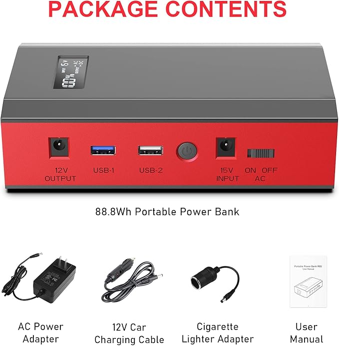 Portable Power Bank with AC Outlet, 65W 110V External Battery Pack 24000mAh Portable Laptop Charger