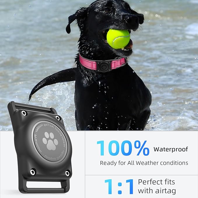 Airtag Dog Collar - 100% Waterproof Air tag Dog Collar Holder for Apple AirTag, Reflective, Soft